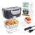 Electric Heated Lunch Boxes Adults: 80W Electric Lunch Box Food Heated 12/24/110V 1.5L Heatable Lunch Box for Car/Truck/Office Leak-Proof Stainless Steel Container, Fork & Spoon, Bag (Dark Grey)