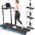 Walking Pad Treadmill with Desk Workstation, Incline Foldable Treadmill with Handrail, 300lbs Capacity, 3 Control Methods, Folding Treadmills for Home Office, Pink