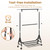 JIEJIERUI Heavy Duty Clothes Rack for Hanging Clothes, Double Rods Clothing Rack with Lockable Wheels, Rolling Garment Racks with Shelf, Easy to Assemble, Black