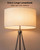 JOOFO Modern Metal Tripod Floor Lamp with Remote Control Tall Standing Decorative Corner Lamp with Oversized Linen Fabric Shade, Foot Switch for Living Room Bedroom Reading Nook Decor