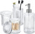 Clear Glass Bath Accessory Sets Complete, Ribbed Soap Dispenser and Toothbrush Holder Set