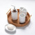 Ceramic and Wood Bathroom Accessory Set Soap Dispenser Toothbrush Holder Tumbler Soap Dish