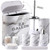 Bathroom Set, White Bathroom Accessories with Slim Trash Can, Soap Dispenser, Toilet Brush