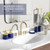 Bathroom Accessories, Navy Blue and Gold Bathroom Set with Trash Can
