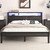 Queen Size Bed Frame with Storage Headboard and LED Lights, Industrial Platform Bed with Charging Station