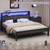 Queen Size Bed Frame with Storage Headboard and LED Lights, Industrial Platform Bed with Charging Station