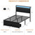 Furnulem Queen Bed Frame with Charging Station and LED Lights, Grey Upholstered Headboard with Shelves, Metal Platform Bed with 2 Under-Bed Storage
