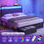 Queen Bed Frame with 2 Drawers, Upholstered Headboard with Storage and Charging Station, LED Lights, Fabric Drawers with Wheels