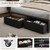 Furnulem Full Size Bed Frame with Headboard, Upholstered Full Bed Frame with LED Light, USB Charging Station