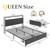 Lifezone Queen Bed Frame with 2-Tier Storage Headboard, Metal Bed Frame with Storage Drawers & Built-in Charging Station & LED, Noise-Free