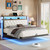 Queen Floating Bed Frame with Headboard, LED Floating Bed Frames with Charging Station and Upholstered Backrest, Storage Shelf
