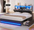AOGLLATI Full Bed Frame with Stylish Bookcase Headboard & Charging Station & LED Lights,Full Size Bed Frame with 4 Storage Drawers