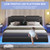 DICTAC Queen Bed Frame with Led Lights and Charging Ports Modern Upholstered Queen Size Platform Bed with Headboard Faux Leather
