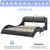 DICTAC Queen Bed Frame with Led Lights and Charging Ports Modern Upholstered Queen Size Platform Bed with Headboard Faux Leather