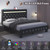 Full Size Bed Frame with LED Lights & Charging Station, Faux Leather Upholstered Platform Bed
