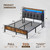 Full Size Bed Frame with Charging Station and LED Lights, Grey Upholstered Headboard with 2-Tier Storage Shelves,12" Under-Bed Storage