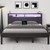King Size Bed Frame with Storage Headboard, Industrial Platform Bed with Charging Station and LED Lights