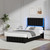 Twin Upholstered Bed Frame with LED Lights, Faux Leather Platform Bed with Headboard and Wooden Slats Support