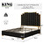 AMERLIFE King Size Upholstered Bed, Modern Velvet Bed Frame with 65.4” Tall Gold Trim Headboard, No Box Spring Needed, Black