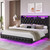 Keyluv Full Floating Bed Frame with LED Lights & Charging Station, Upholstered PU Leather Platform Bed with Button Tufted Storage Headboard
