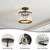 OKELI 9.8" Small Crystal Chandelier Semi Flush Mount Ceiling Light, Modern Black Round Crystal Chandeliers