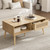 Coffee Table with Storage, Boho Dining Table with Rattan Drawer and Solid Wood Legs