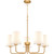 Farmhouse Chandelier, 5-Light Gold Chandelier with White Fabric Shade, Height Adjustable Modern Dining Room Light Fixture