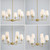 6-Light Brushed Gold Pendant Chandelier with Fabric Shades, E12 Base