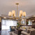 Gold Chandelier with Shades 6 Light Ceiling Light Fixture with Linen Fabric Farmhouse Pendant Lights for Bedroom Kitchen Dining Room