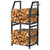 Firewood Rack for Indoor, 2-Tier Firewood Holder with 3 Hanging Hooks