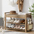 Homaxy 2-Tier Shoe Rack Bench with Side Holder, 28.2 in Bamboo Entryway Bench, Shoe Rack Organizer with Cushion for Front Entrance, Hallway Living Room Bedroom, Walnut and Light Brown