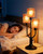 3-Light Black Desk Lamp with Rose Red Glass Shade& Bulb Included 3000K Warmwhite Nightstand Lamp for Bedroom
