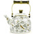 Vintage Enamel Tea Kettle, Dragonfly Floral Pattern Stovetop Teapot with Gold Handle