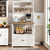 White Baker Rack with Power Outlet and Storage, Farmhouse Microwave Stand