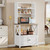 White Baker Rack with Power Outlet and Storage, Farmhouse Microwave Stand