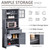 Kitchen Pantry Storage Cabinet with Framed Glass Door Drawer and Microwave Space