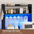 Farmhouse Microwave Stand Kitchen Cabinet with Hutch, LED Lights