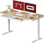 SANODESK Standing Desk with Drawer, Electric Height Adjustable Home Office Desk with Storage & USB Ports, 55 inch Maple Wood Tabletop/White Frame
