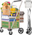 Shopping Cart for Groceries, 320lbs Jumbo Grocery Carts with Waterproof Liner, Foldable Double Basket Trolley with 360° Swivel Wheels, Dense Metal Mesh Bottom Utility Carts for Condo/Laundry