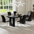 64.5" Dining Room Table Set for 6, 64.5" Modern Black Wood Grain Kitchen Table Set with Tempered Glass Inlay & Dual Pedestal Base, Rectangular Dining Table with 6 Upholstered Chairs for Dining Room