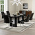 64.5" Dining Room Table Set for 6, 64.5" Modern Black Wood Grain Kitchen Table Set with Tempered Glass Inlay & Dual Pedestal Base, Rectangular Dining Table with 6 Upholstered Chairs for Dining Room
