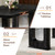 64.5" Dining Room Table Set for 6, 64.5" Modern Black Wood Grain Kitchen Table Set with Tempered Glass Inlay & Dual Pedestal Base, Rectangular Dining Table with 6 Upholstered Chairs for Dining Room