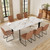 Extendable Dining Table Set for 6-8 People, 63 to 78.7 Inch MDF Kitchen Table with 8 Faux Leather Dining Chairs, Space-Saving for Dining Room, Breakfast Nook (White Table & 8 Brown U-Shaped Chairs)