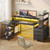 YOMILUVE L Shaped Gaming Desk with Drawers & Storage Shelves, Corner Gaming Desk with Power Outlets & LED Light, Reversible Computer Desk with Monitor Stand & Hooks, Carbon Fiber Black