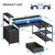 YOMILUVE L Shaped Gaming Desk with Drawers & Storage Shelves, Corner Gaming Desk with Power Outlets & LED Light, Reversible Computer Desk with Monitor Stand & Hooks, Carbon Fiber Black