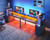 AODK 59 Inch Gaming Desk with LED Light- Reversible Computer Desk with Storage Shelves & Monitor Stand, Modern Gamer Desk Table with Fabric Drawers, Black