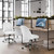 Yaheetech Mid Back PU Leather Armless Desk Office Chair, Modern Vanity Chair with Rolling Wheels, Metal Base White