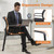 CLATINA Black Waiting Room Chair with Wheels Mesh Back Stacking Arm Chairs with Upholstered Fabric Seat and Ergonomic Lumbar Support for Office School Church Guest Reception