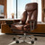 Big and Tall Office Chair, Executive Home Office Desk Chair, Comfy Leather High-Back Reclining Computer Chair with Retractable Footrest and Padded Arms, 360°Swivel Rolling Wheels, Wide Seat, Brown