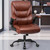 FelixKing Leather Office Chair, Small PU Ergonomic Desk Chairs, Comfy Computer Chair with Wheels and Flip-up Armrests, Adjustable Height Mid Back Executive Office Chairs for Short People - Brown